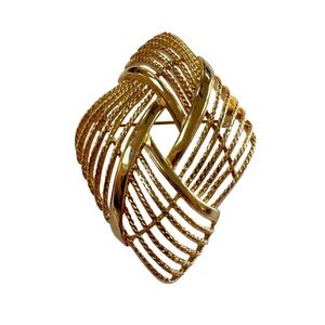 Vintage Monet Gold Tone Brooch Geometric Diamond Shape Office Siren Classic